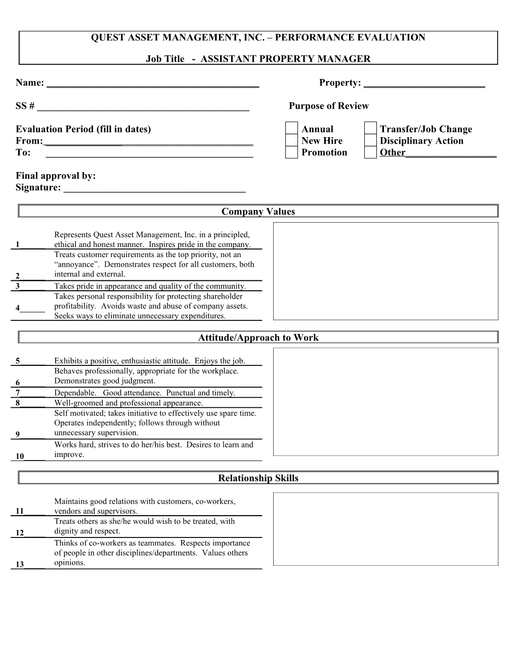 Quest Asset Management, Inc. Performance Evaluation