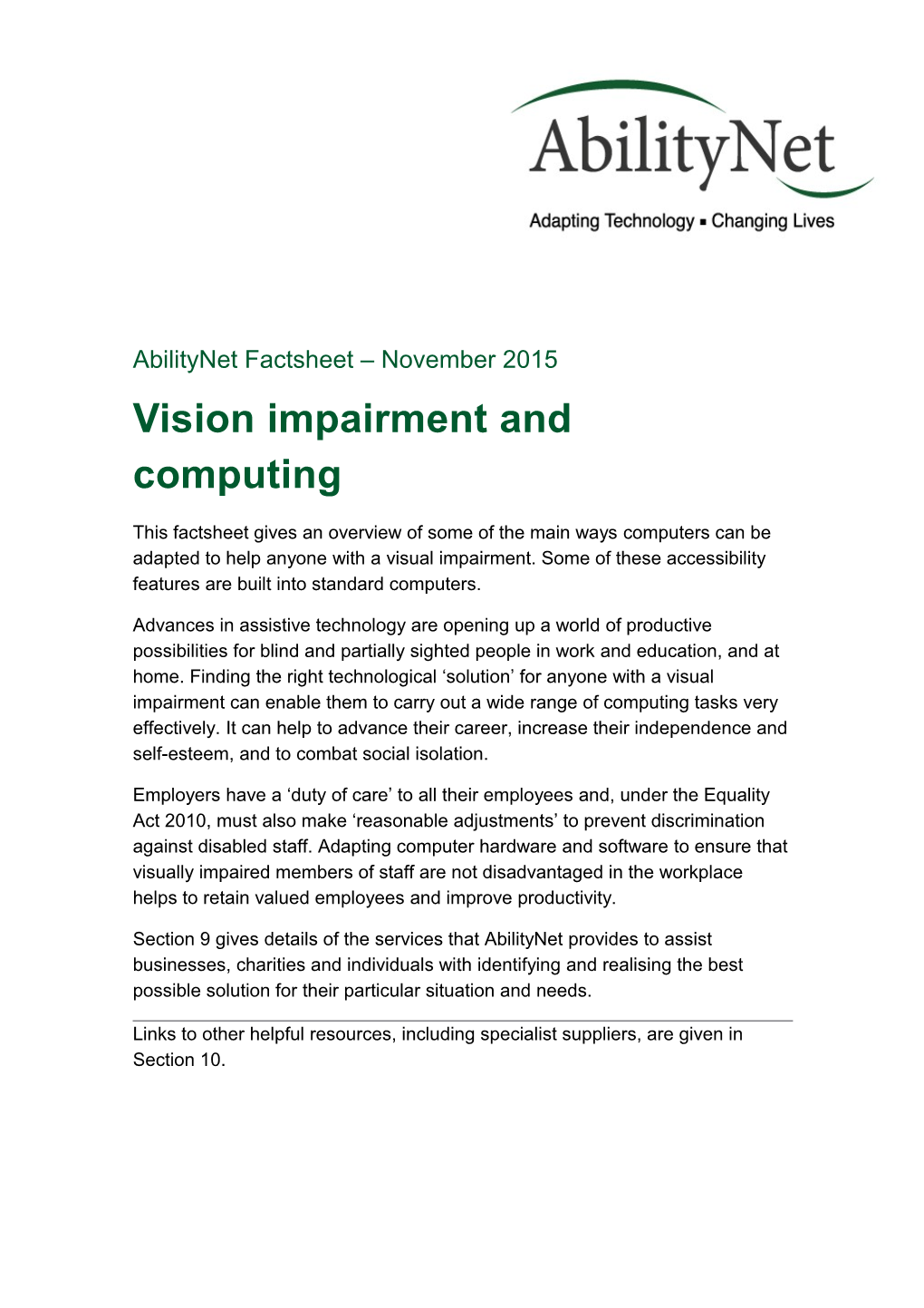 Vision Impairment and Computing