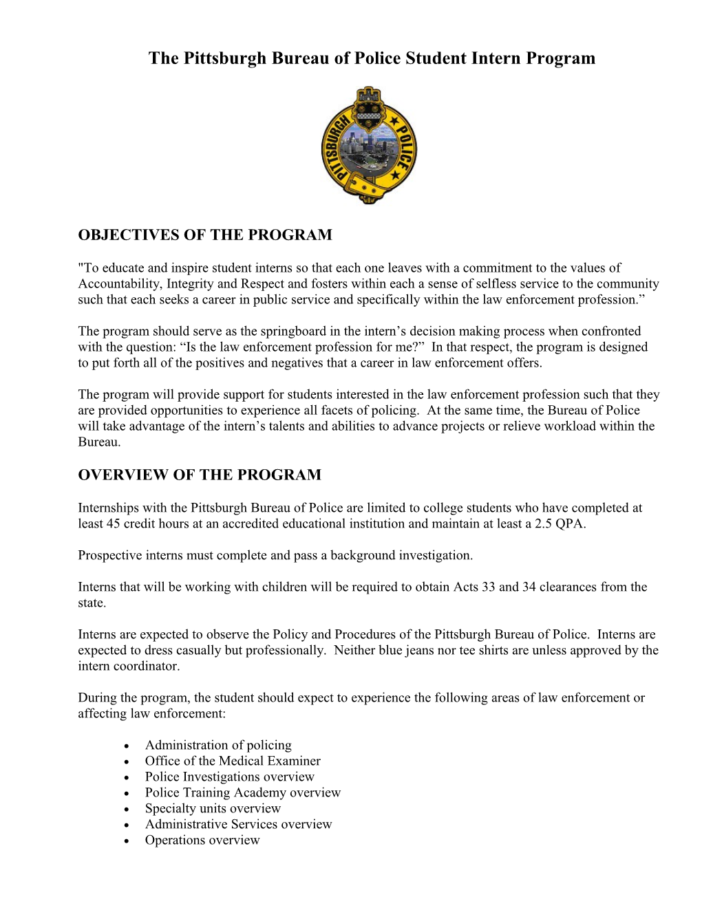 Objectives of the Program