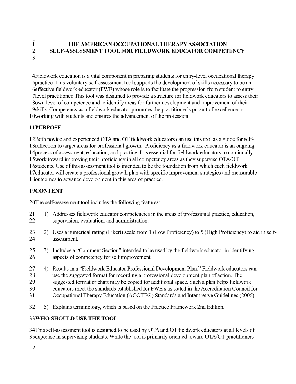 Self Assessment Tool for FW Educator Competency