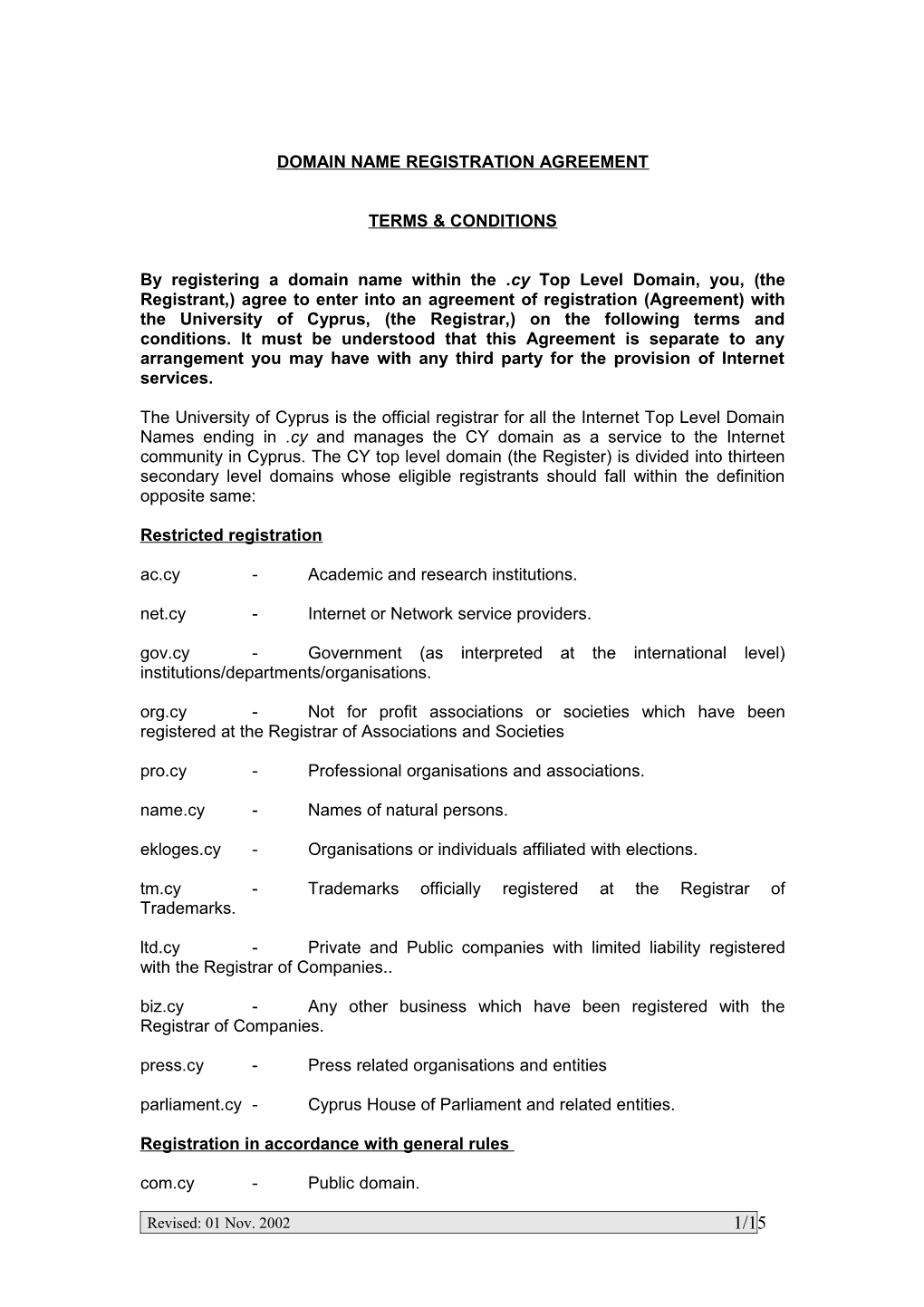 Domain Name Registration Agreement