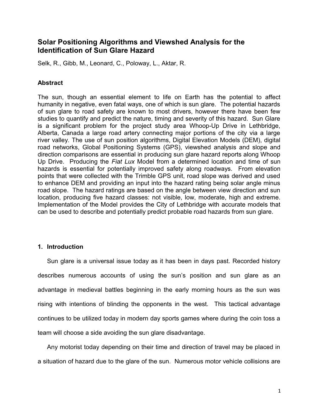 Solar Positioning Algorithms and Viewshed Analysis for the Identification of Sun Glare Hazard