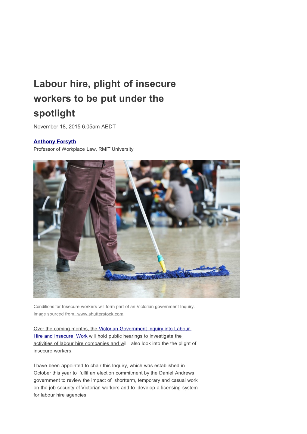 Labour Hire, Plight of Insecure Workers to Be Put Under the Spotlight