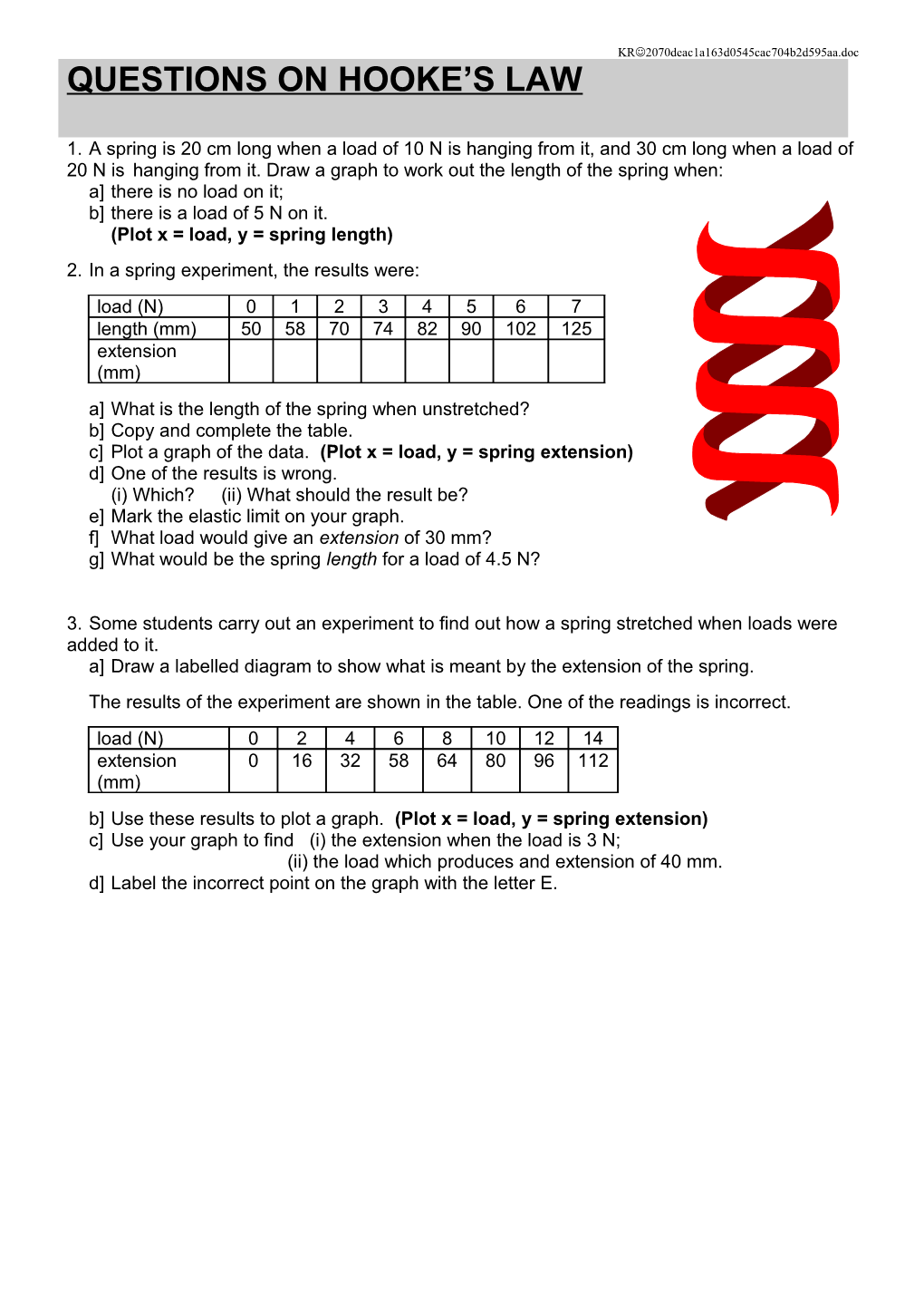 Questions on Hooke's Law