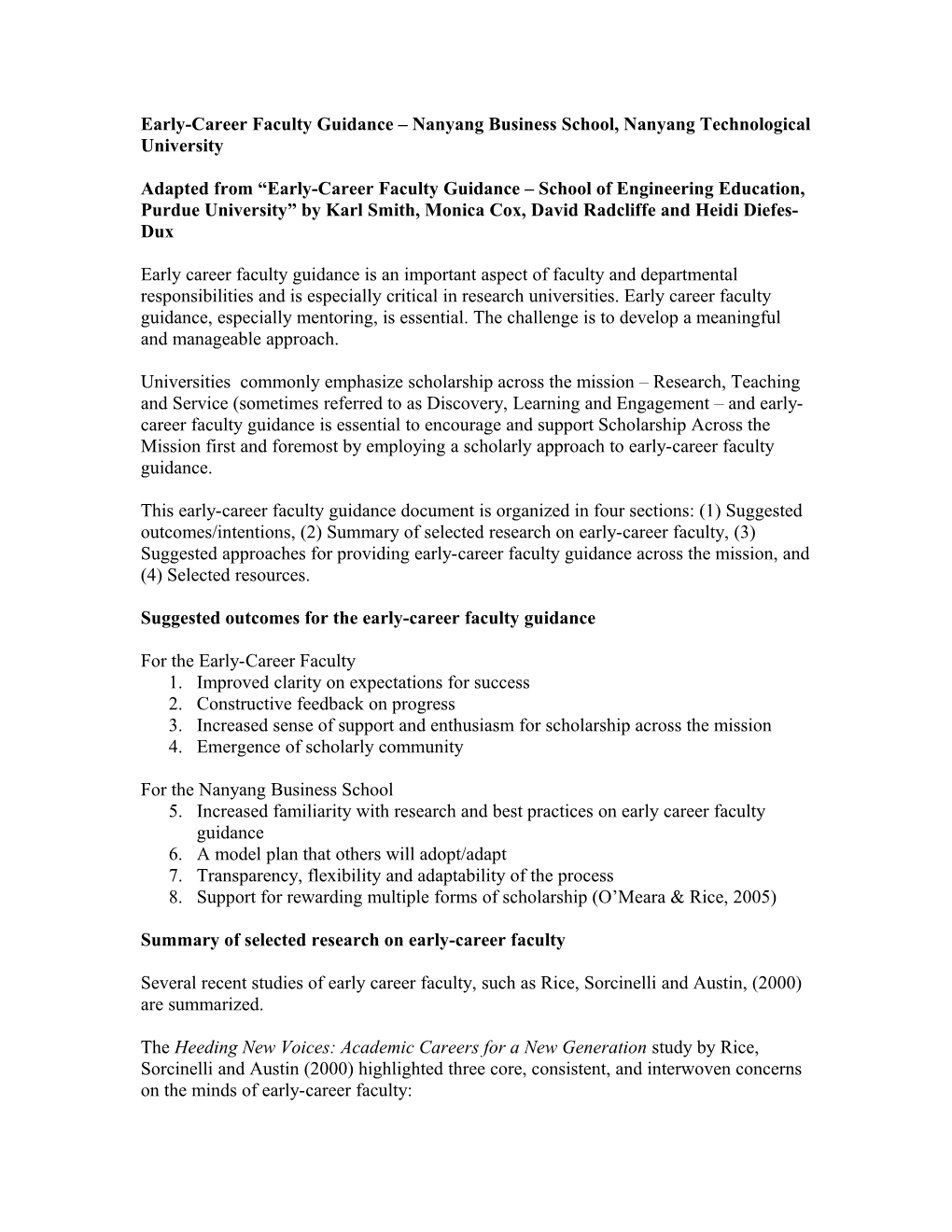 School of Engineering Education Early Career Faculty Guidance Proposal