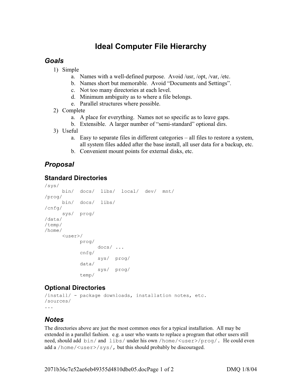 Ideal Computer File Hierarchy