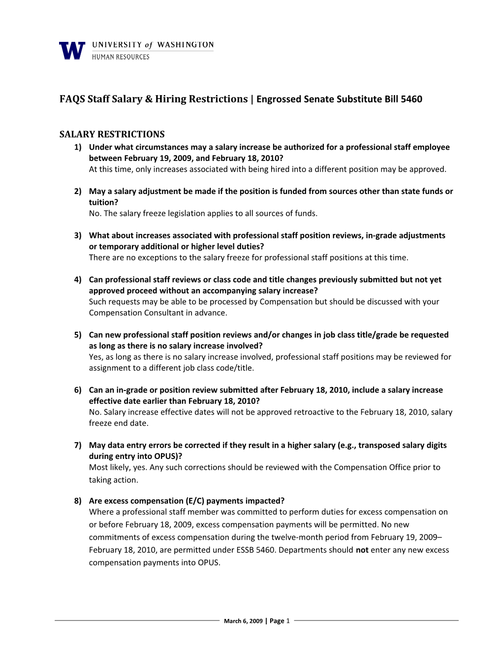 FAQS Staff Salary & Hiring Restrictions Engrossed Senate Substitute Bill 5460