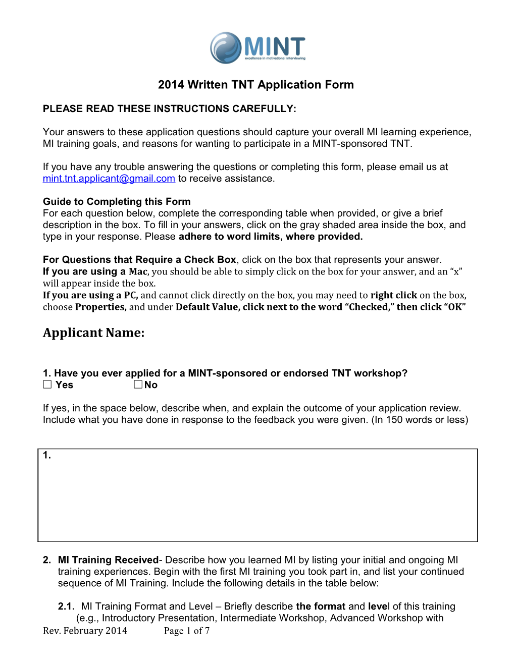 2014 Written TNT Application Form