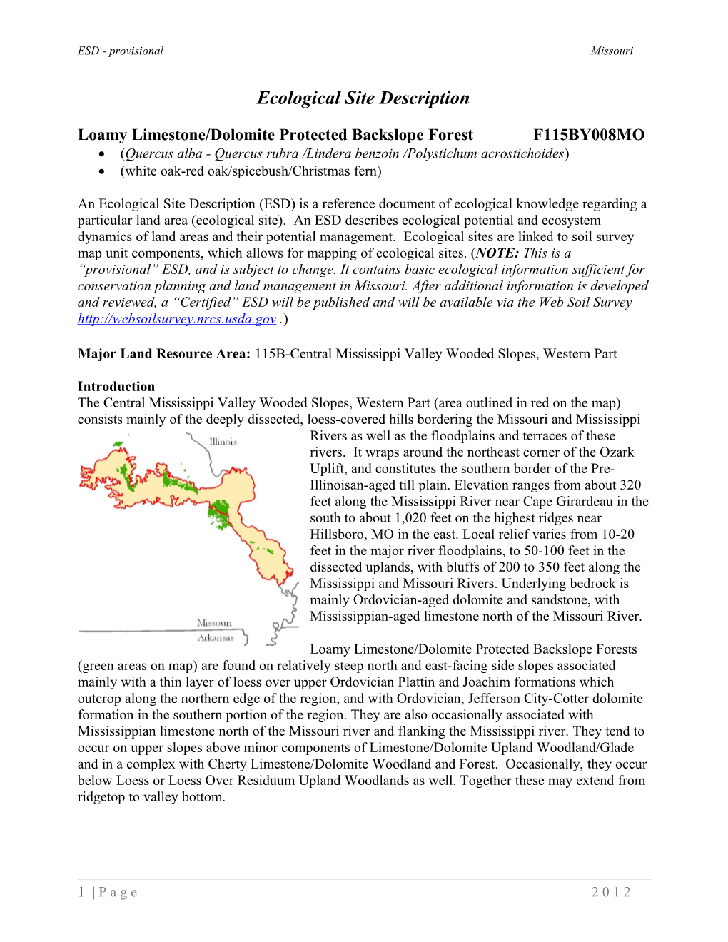 Loamy Limestone/Dolomite Protected Backslope Forest F115BY008MO