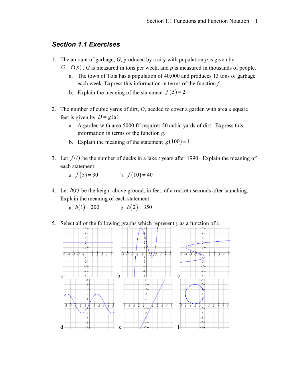 Section 1.1 Functions and Function Notation