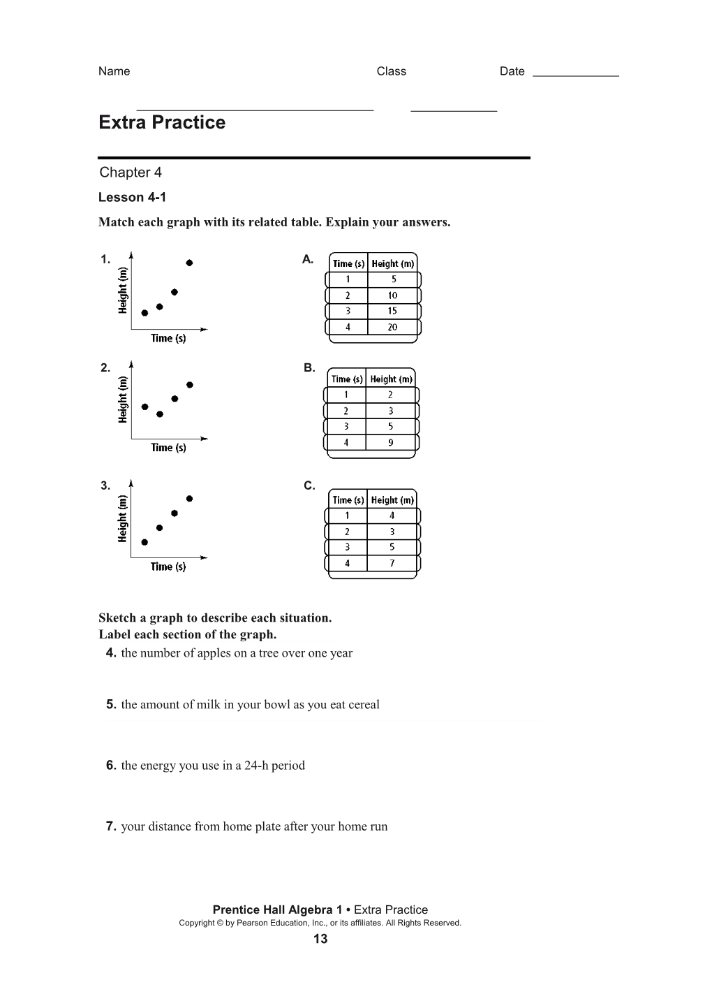 Match Each Graph with Its Related Table. Explain Your Answers