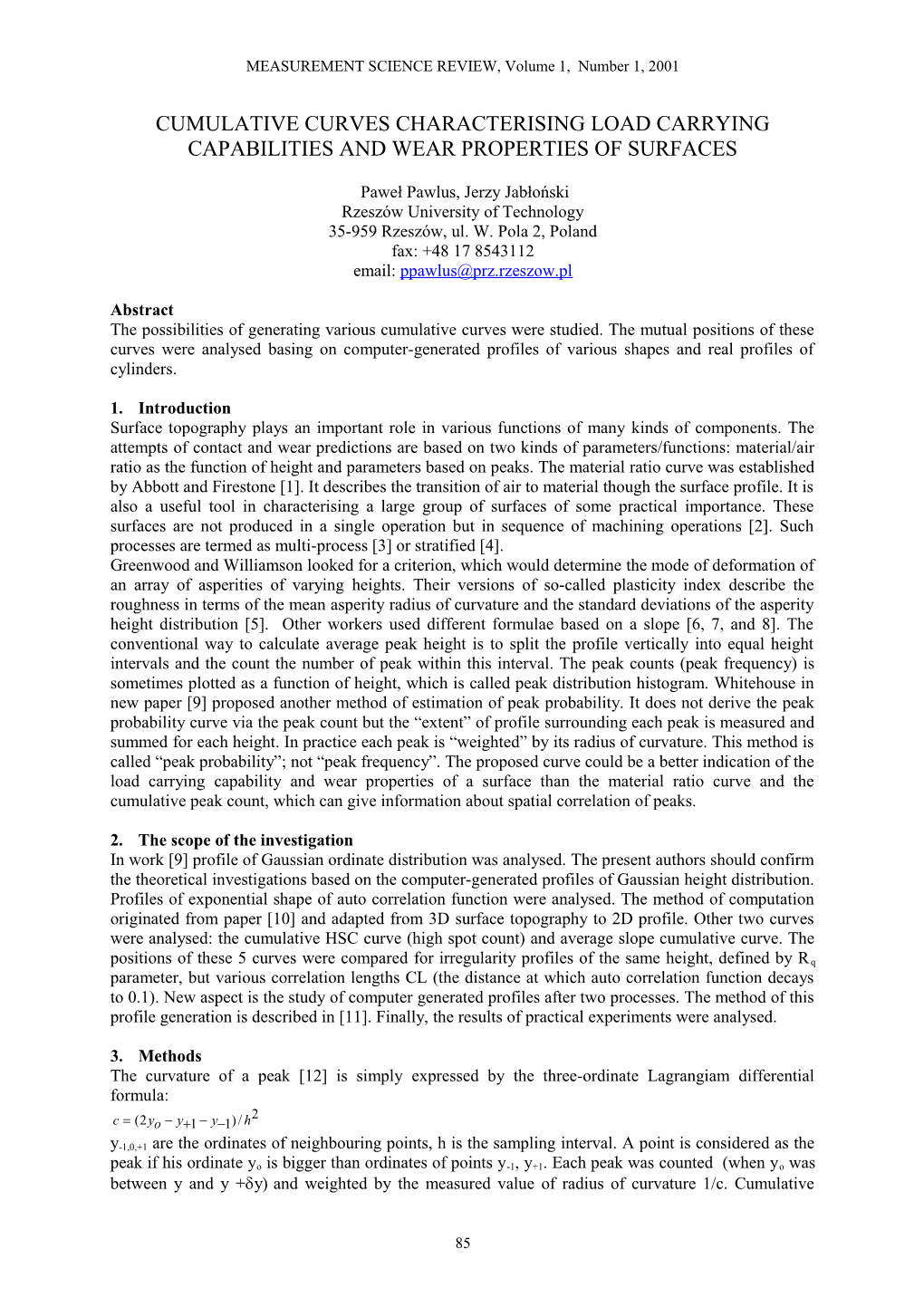 MEASUREMENT SCIENCE REVIEW, Volume 1, Number 1, 2001