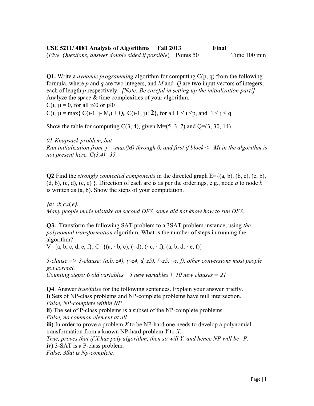 CSE 5211/ 4081 Analysis of Algorithms Fall 2013 Final