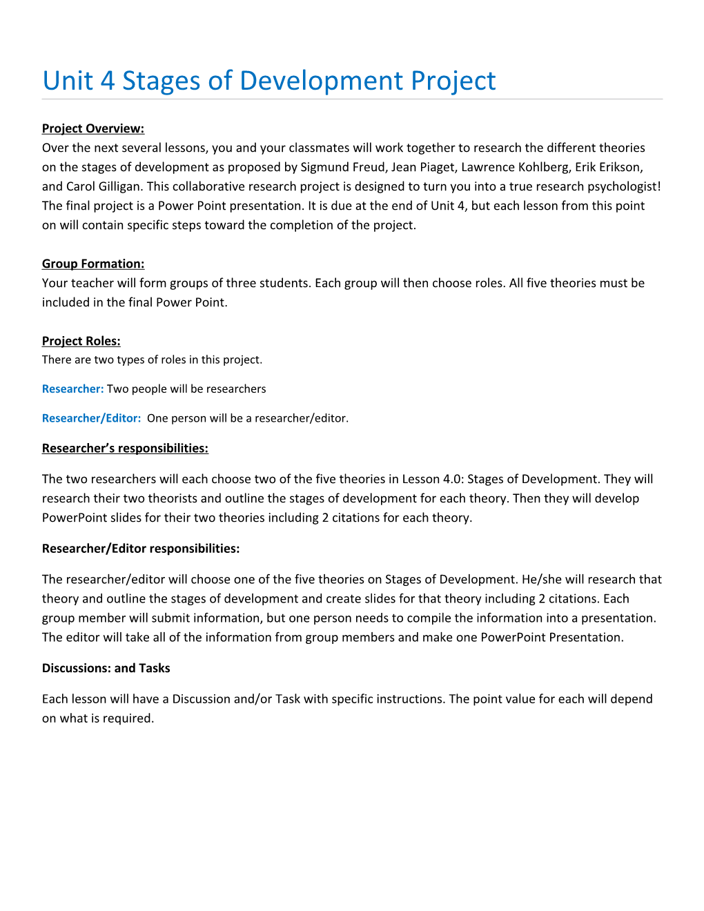 Unit 4Stages of Development Project