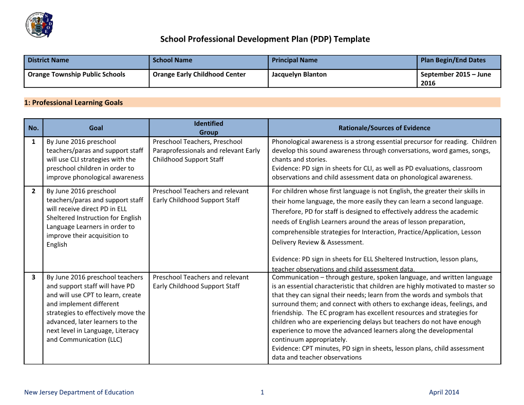 School Professional Development Plan (PDP) Template