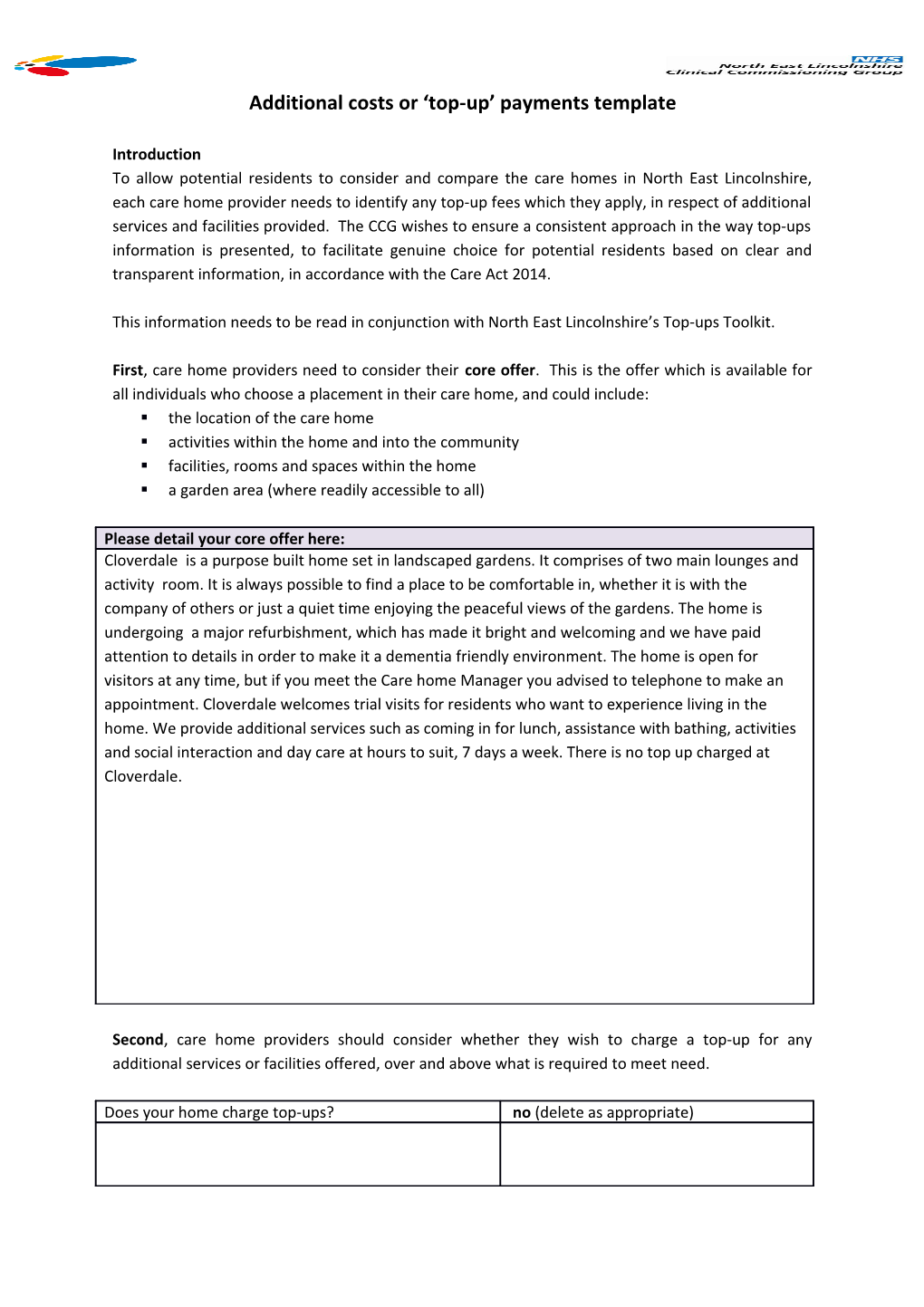 Additional Costs Or Top-Up Payments Template