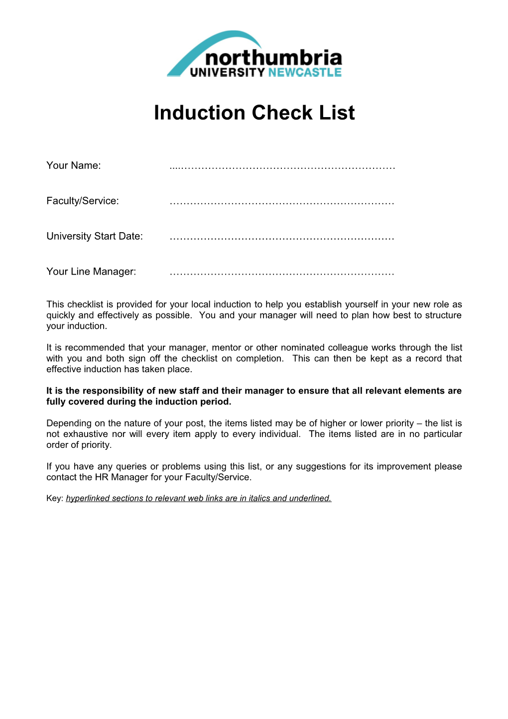 Induction Check List s1