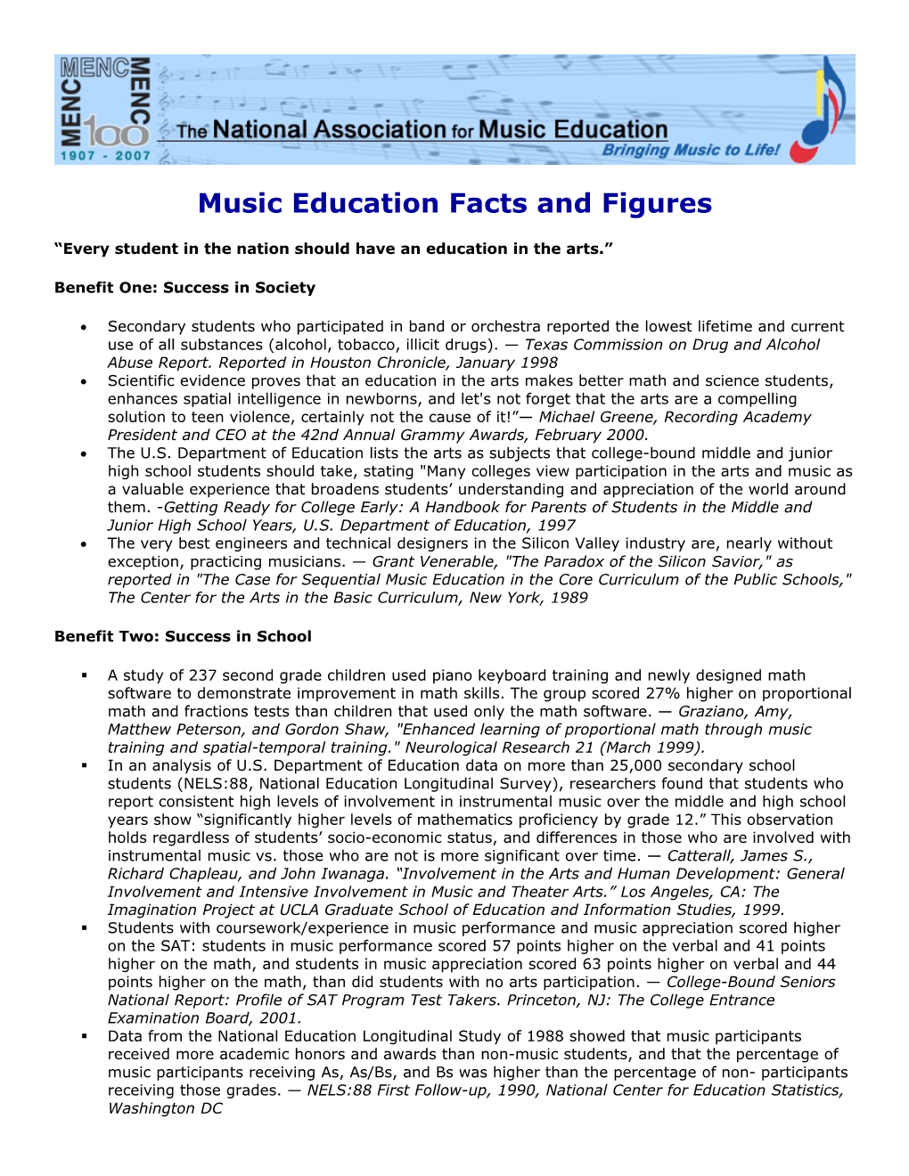 Music Education Facts and Figures