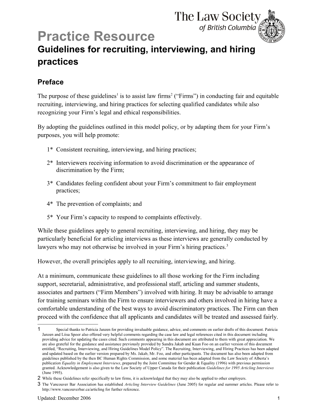 Practice Resource: Guidelines for Recruiting, Interviewing, and Hiring Practices