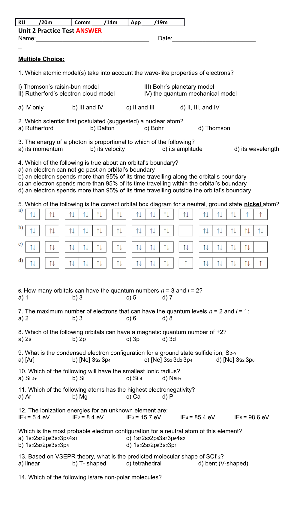 Unit 2 Practice Test ANSWER