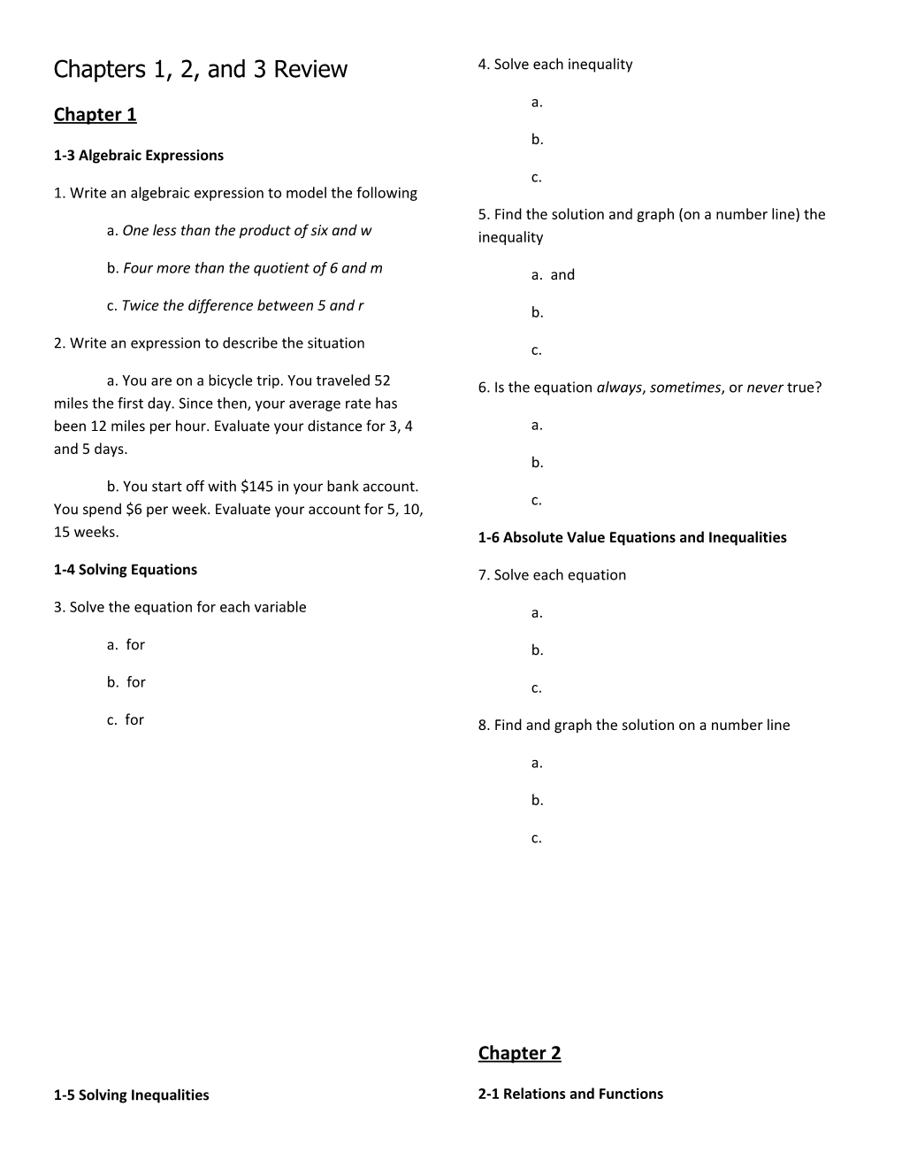 1-3 Algebraic Expressions