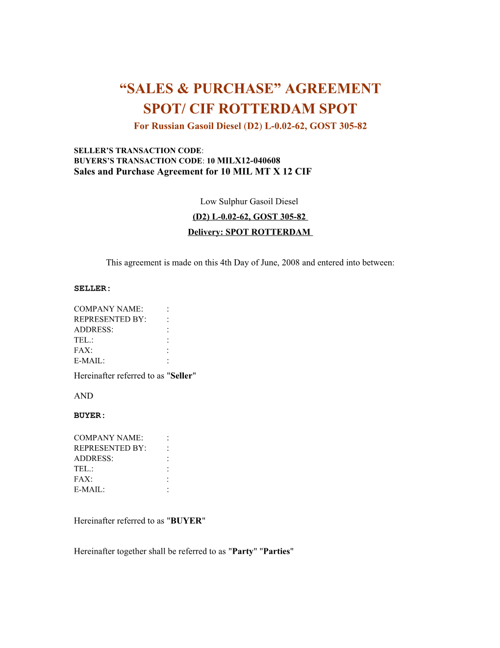 Sales & Purchase Agreement