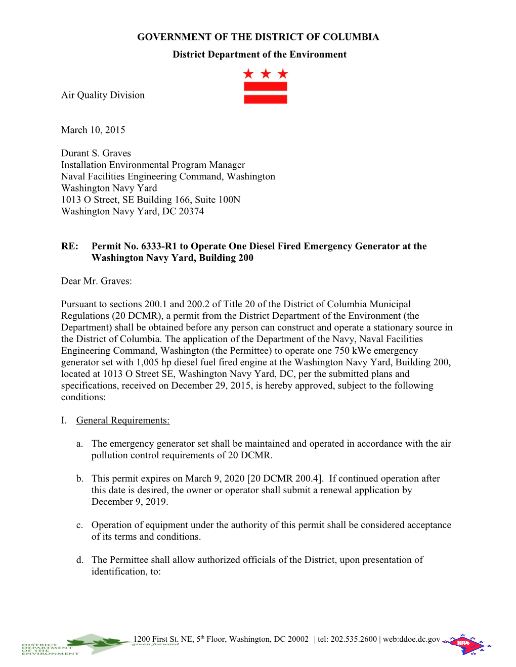 Permit No. 6333-R1to Operate One Emergency Generator