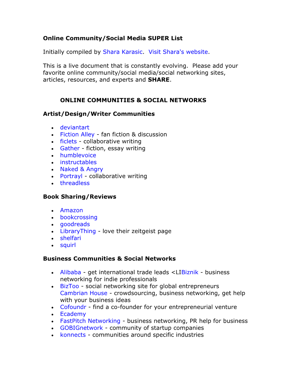 Online Community/Social Media SUPER List