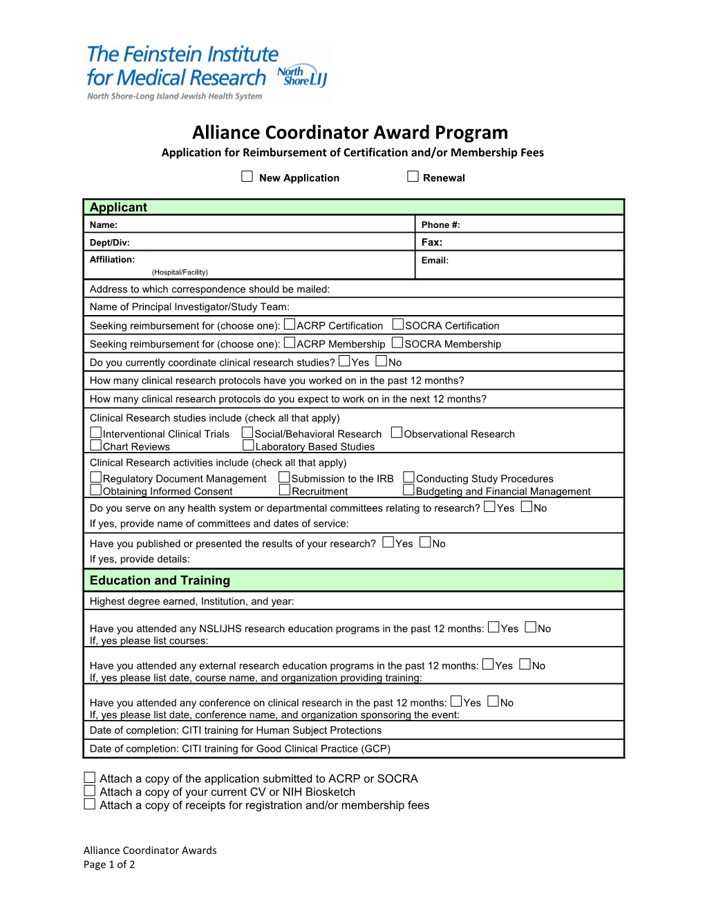 Application for Reimbursement of Certification And/Or Membership Fees