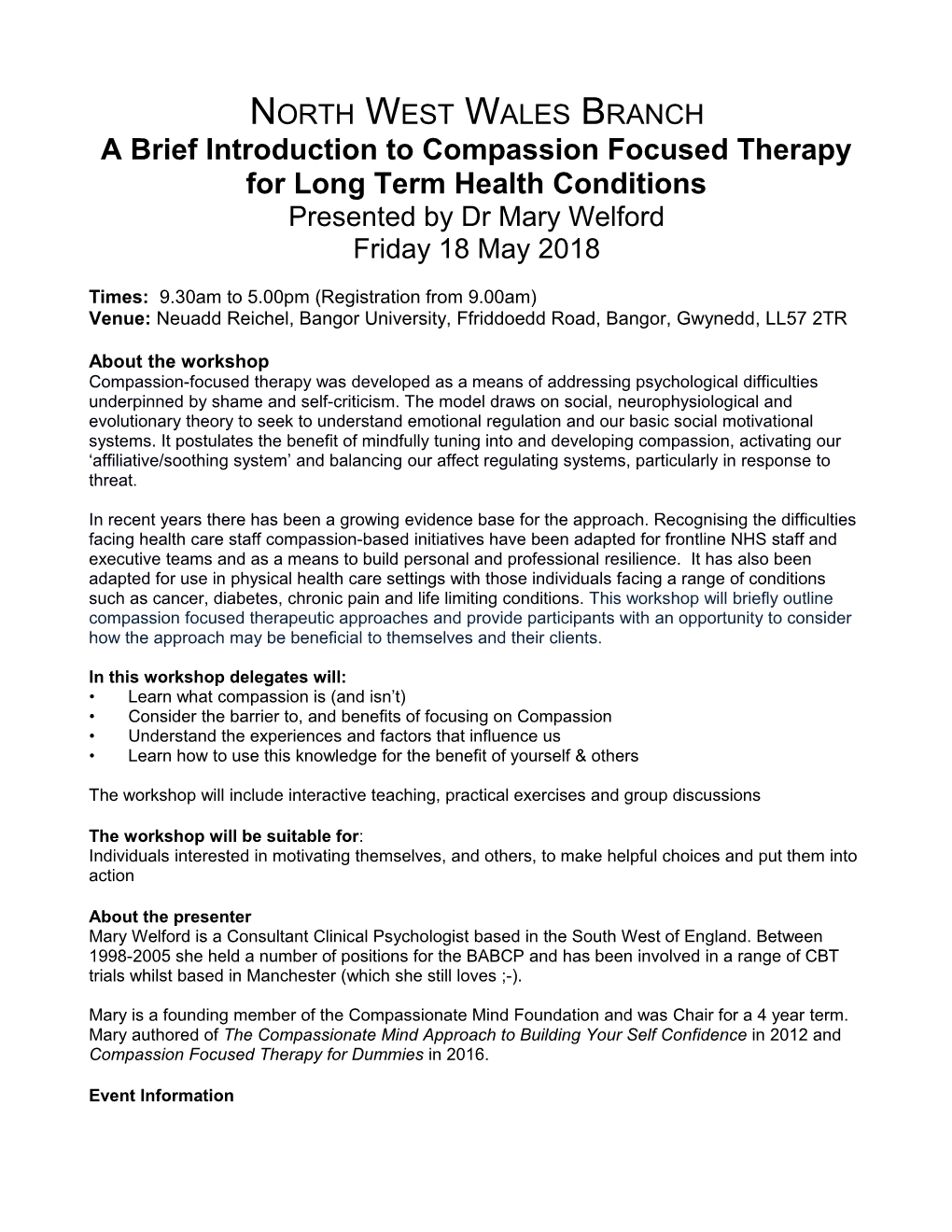 A Brief Introduction to Compassion Focused Therapy for Long Term Health Conditions