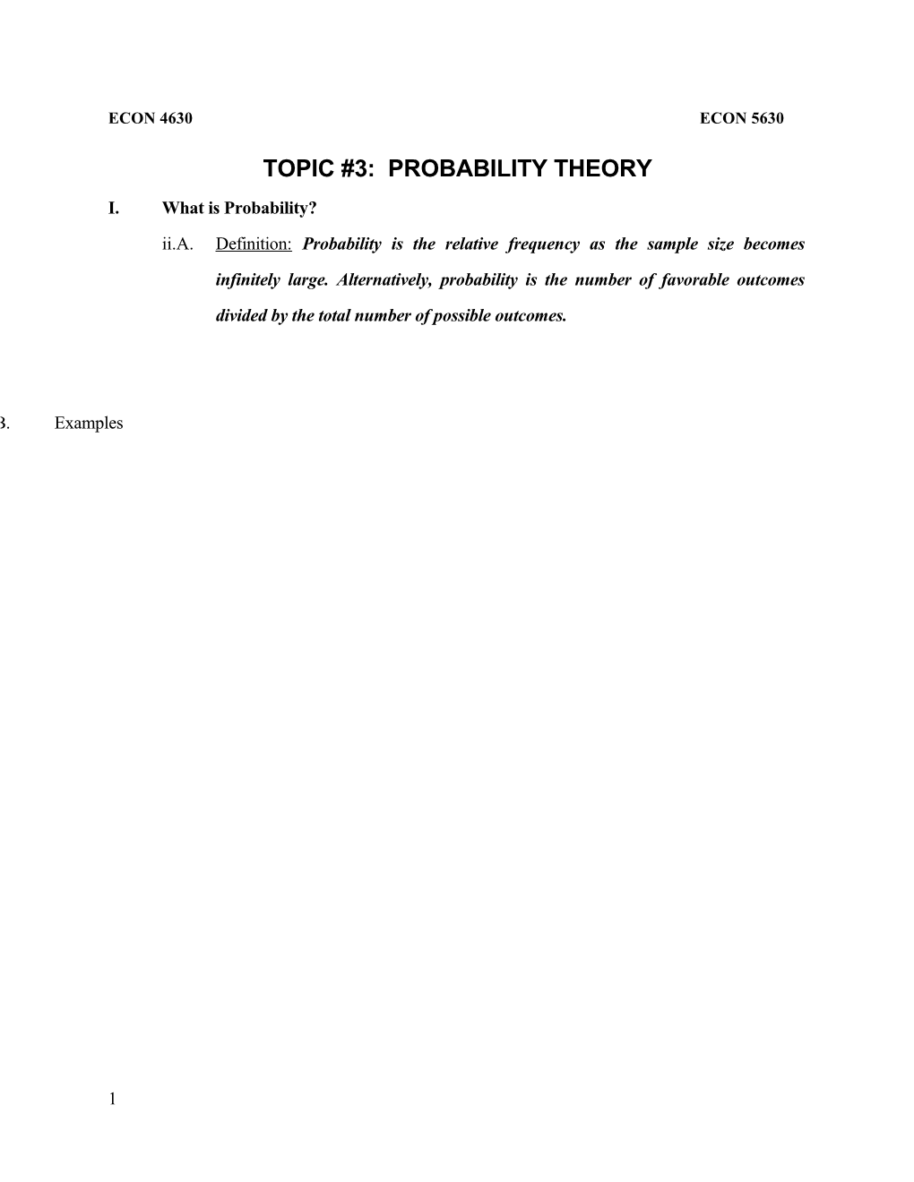 Topic #3: Probability Theory