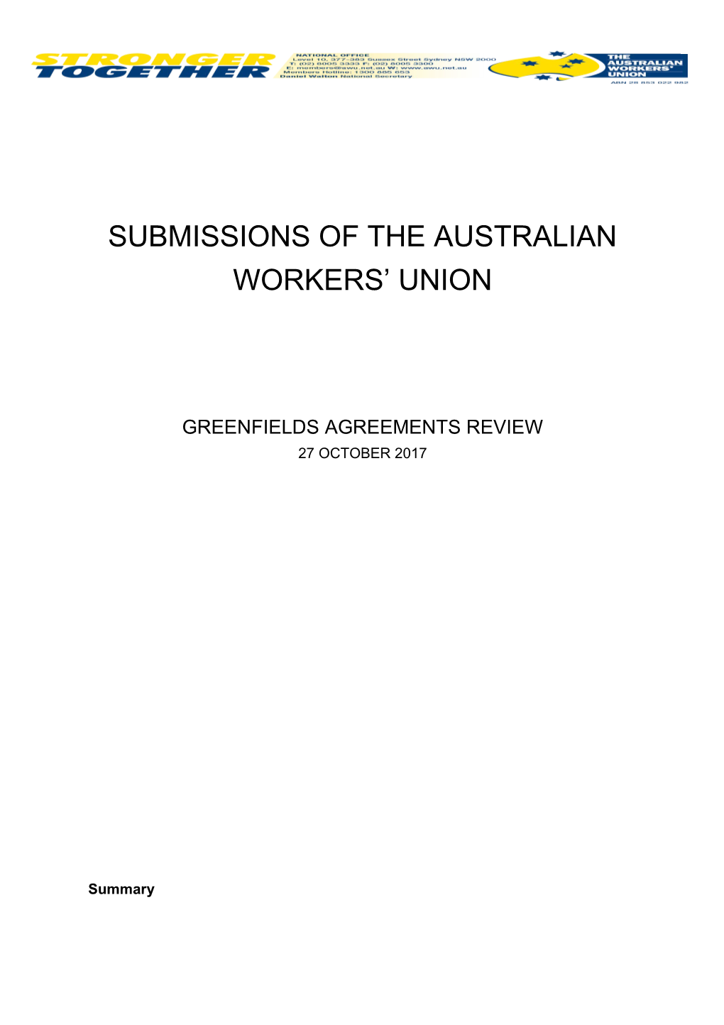 Submissions of the Australian Workers Union