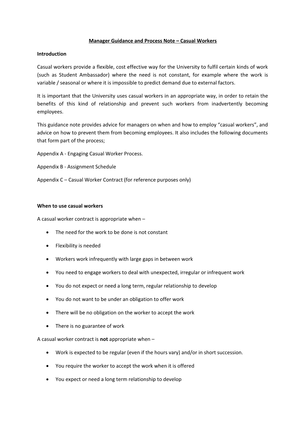 Manager Guidance Note Casual Workers