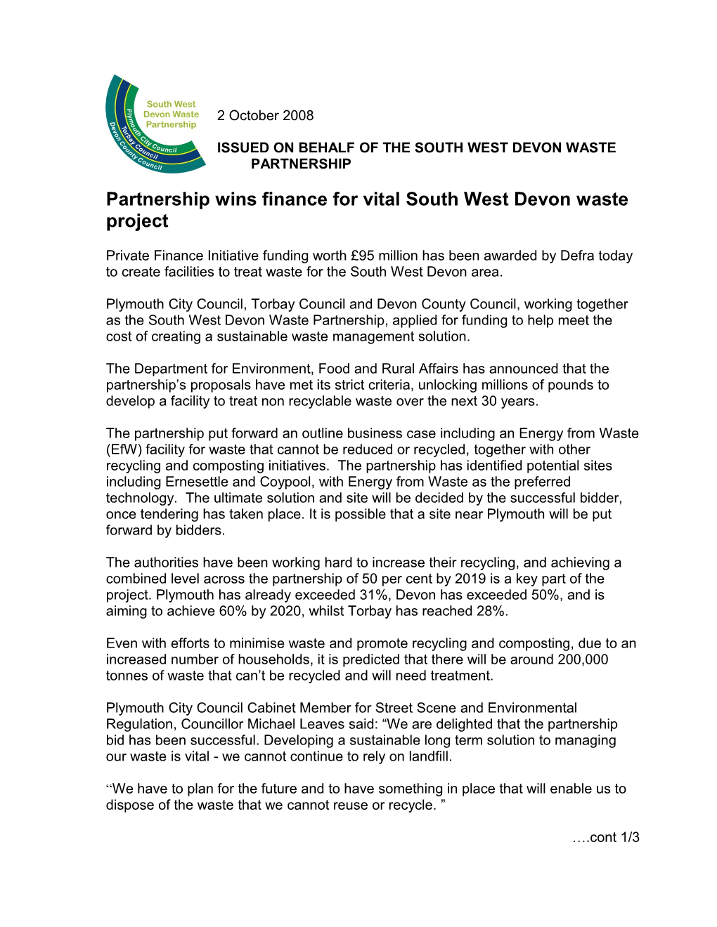Partnership Wins Finance for Vital South West Devon Waste Project