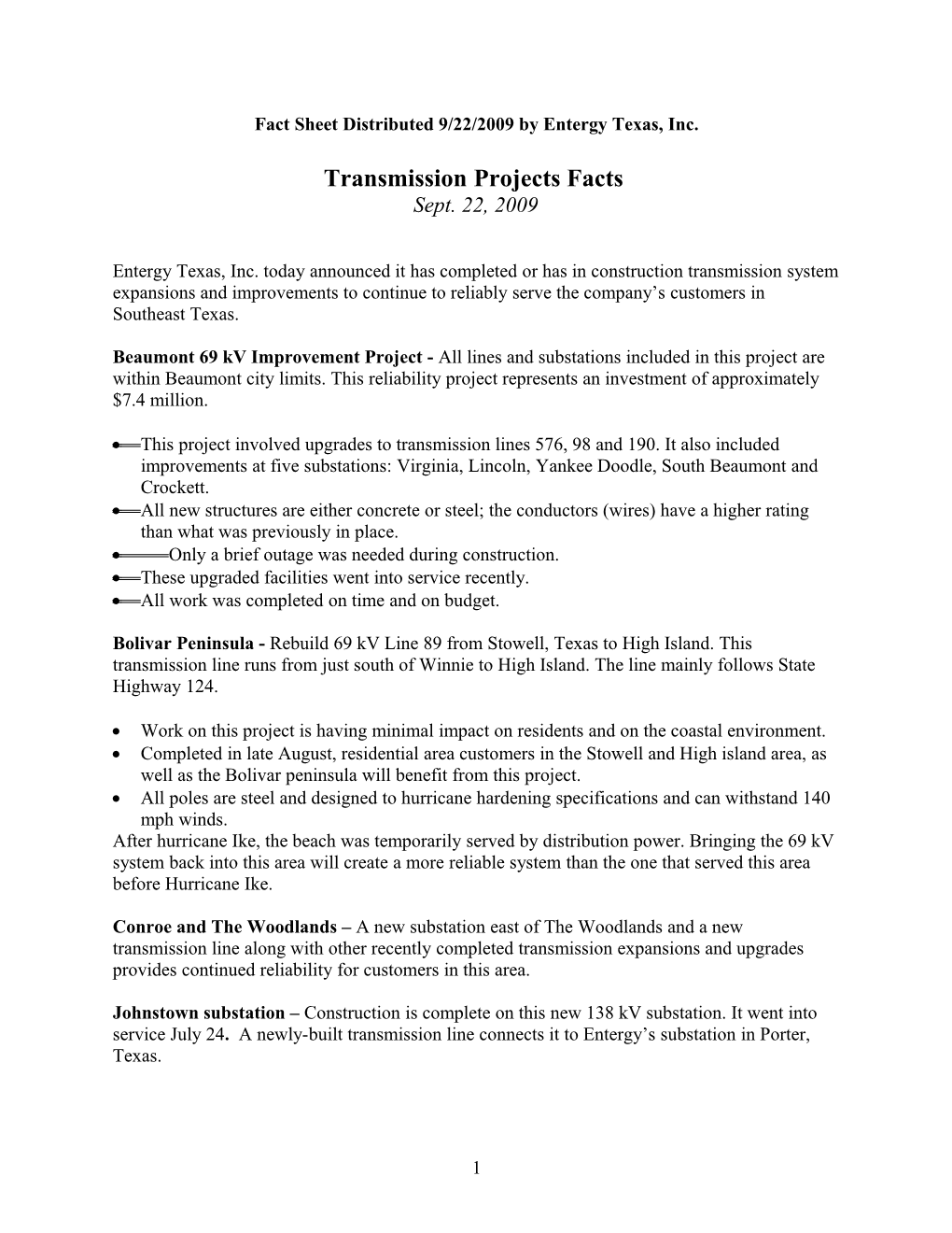 Transmission Projects Facts