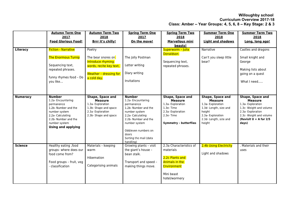 Class: Amber Year Groups: 4, 5, 6, 8 Key Stage: 2 & 3