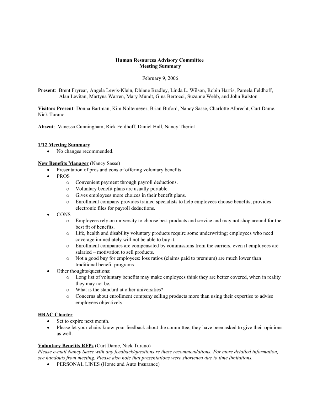 Human Resources Advisory Committee Agenda