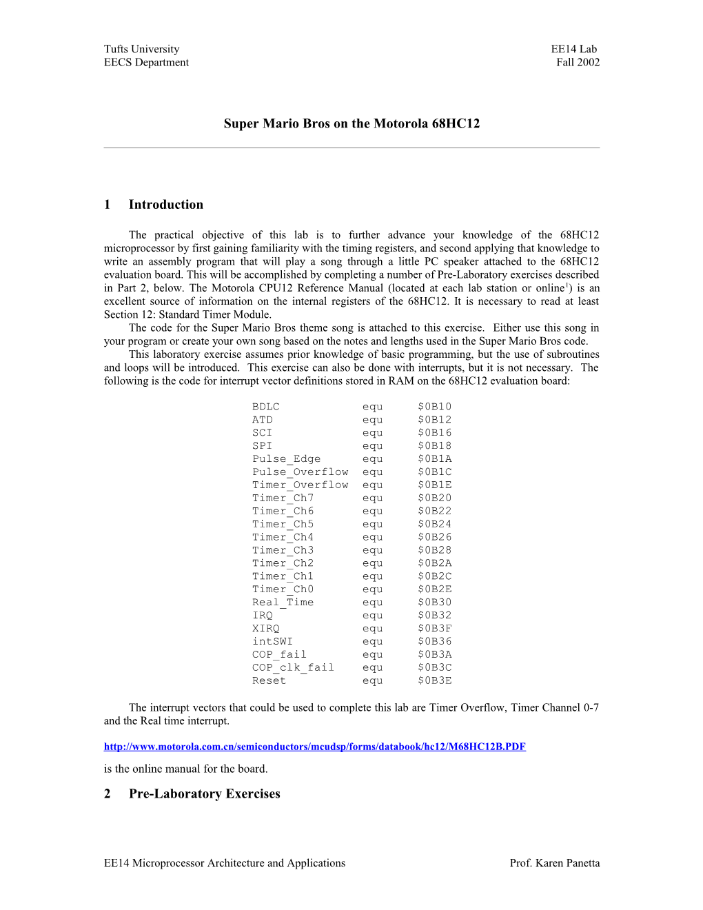 Lab 1: Introduction to the Motorola 68HC12 Instruction Set