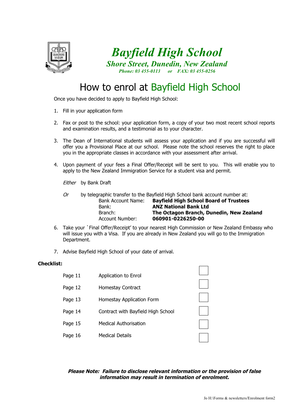 How to Enrol at Bayfield High School