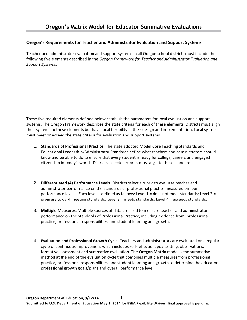 Oregon S Matrix Model for Educator Summative Evaluations