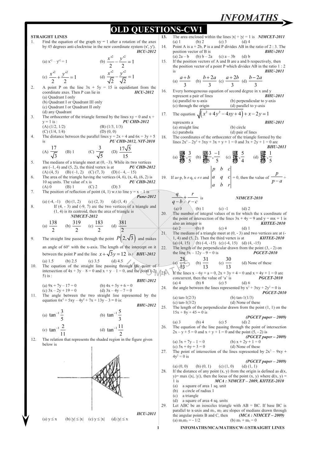 8 Infomaths/Mca/Maths/Cw-1/Straight Lines