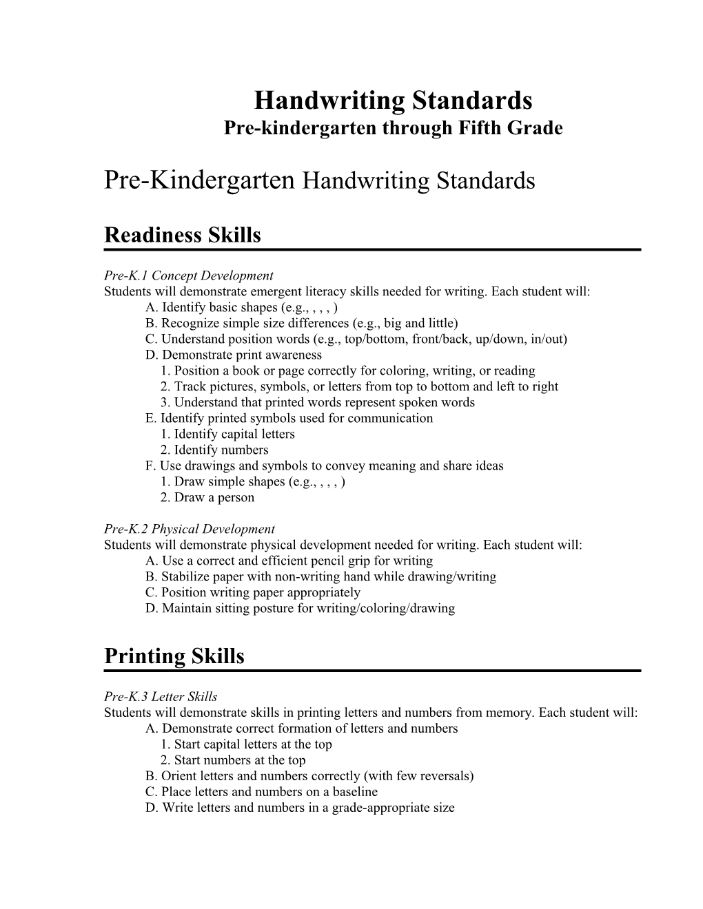 Pre-Kindergarten Through Fifth Grade