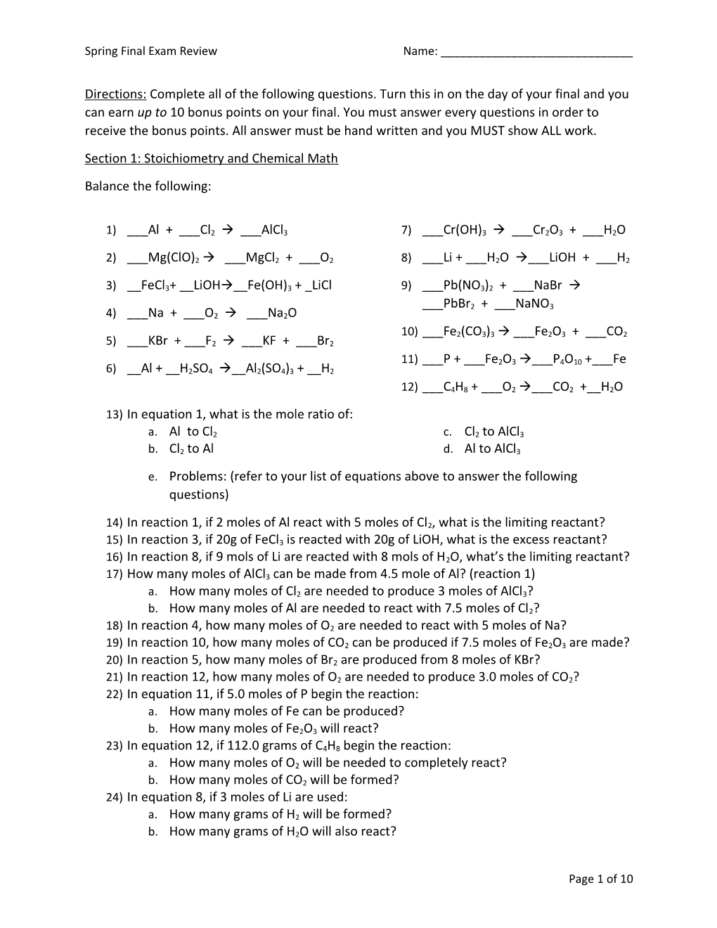 Spring Final Exam Reviewname: ______