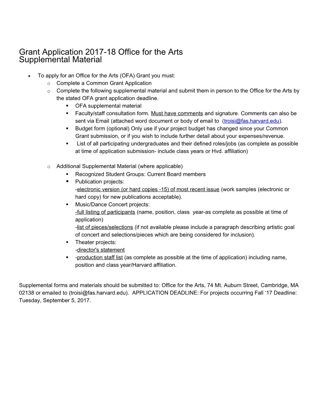 Office for the Arts 2000-2001 Grant Application