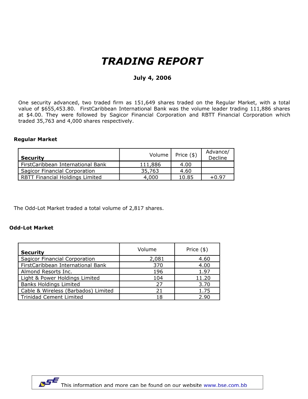 The Odd-Lot Market Traded a Total Volume of 2,817 Shares