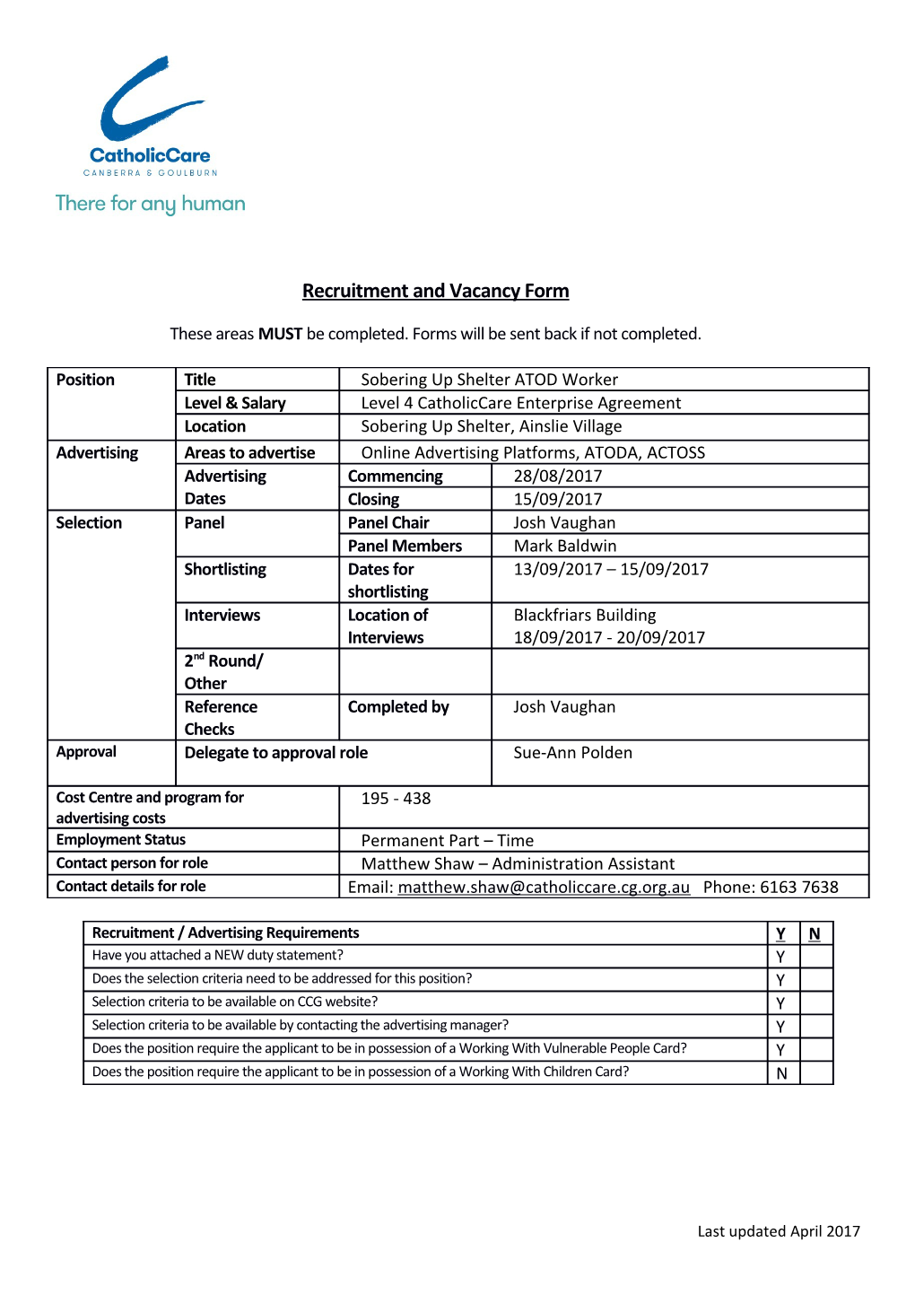 Recruitment and Vacancy Form