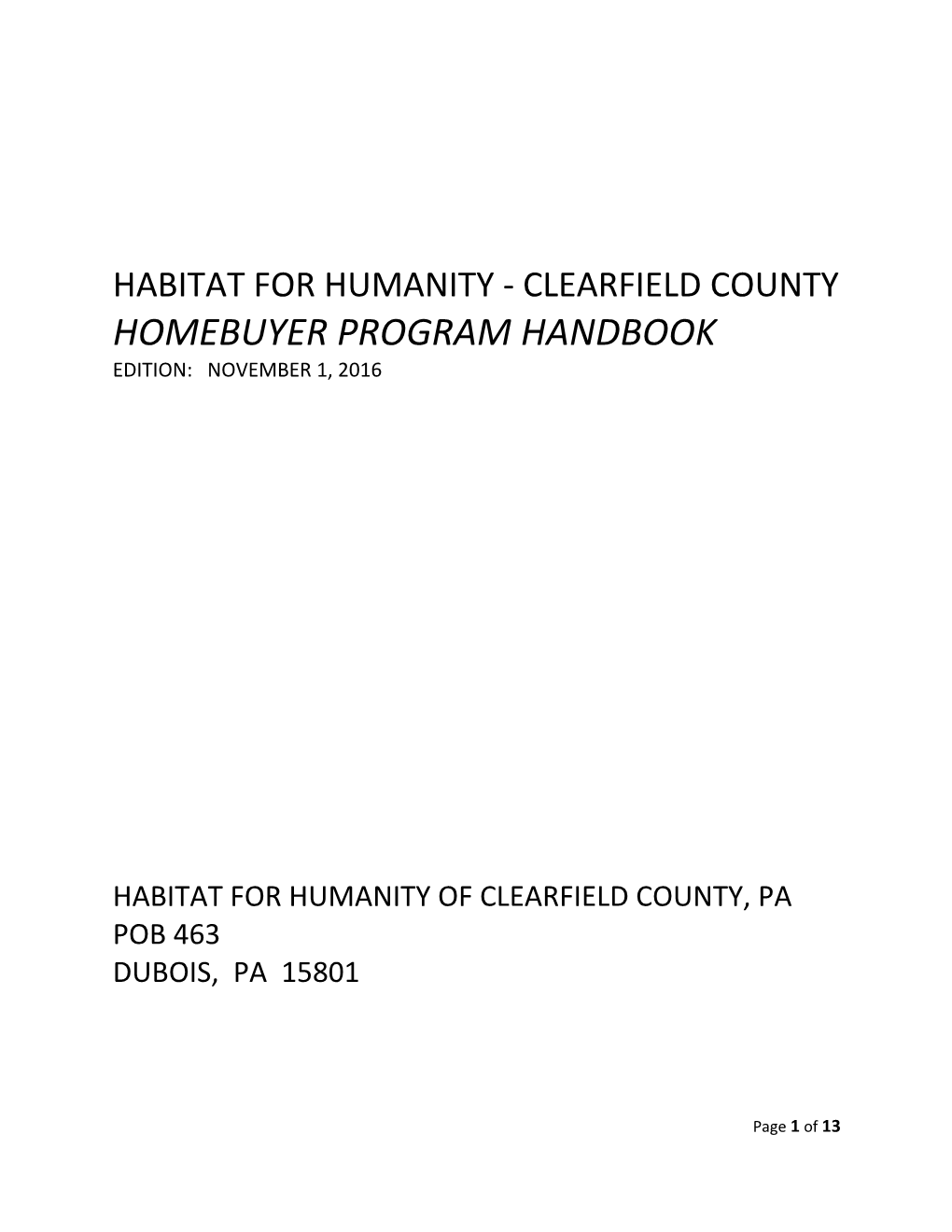 Habitat for Humanity - Clearfield County