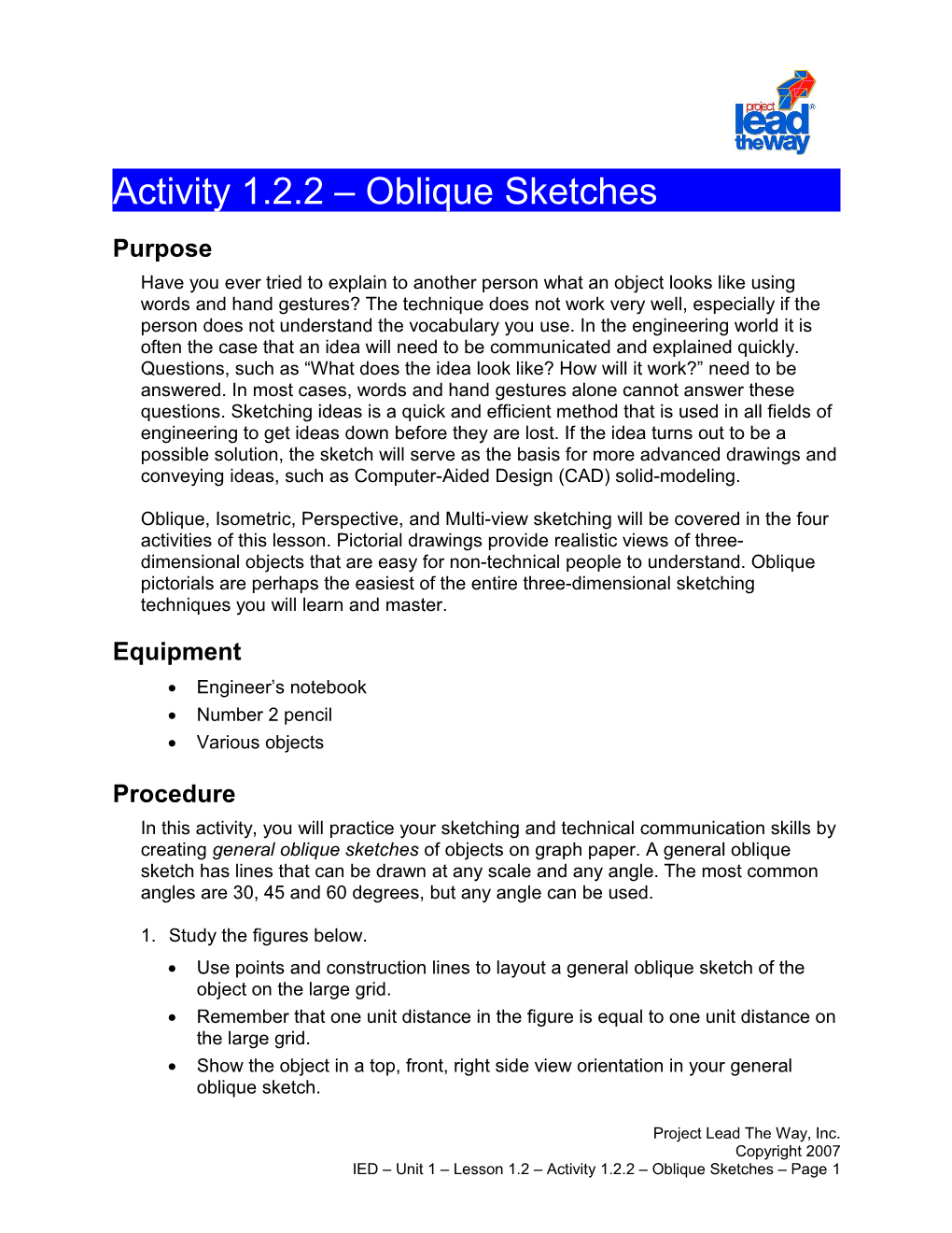 Activity 1.2.2:Oblique Sketches