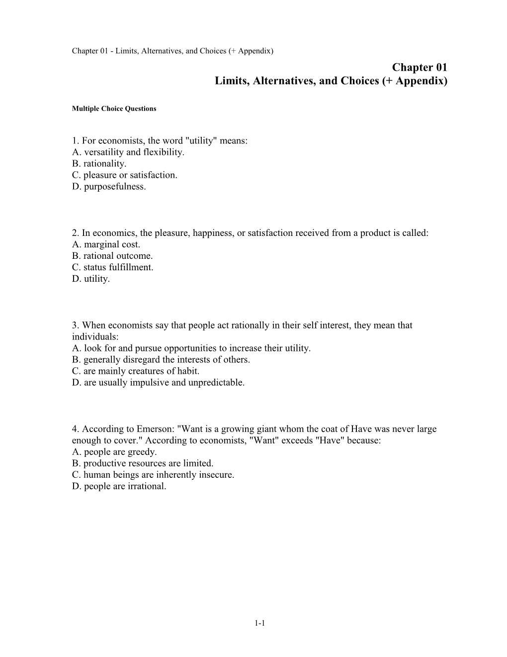 Chapter 01 Limits, Alternatives, and Choices (+ Appendix)