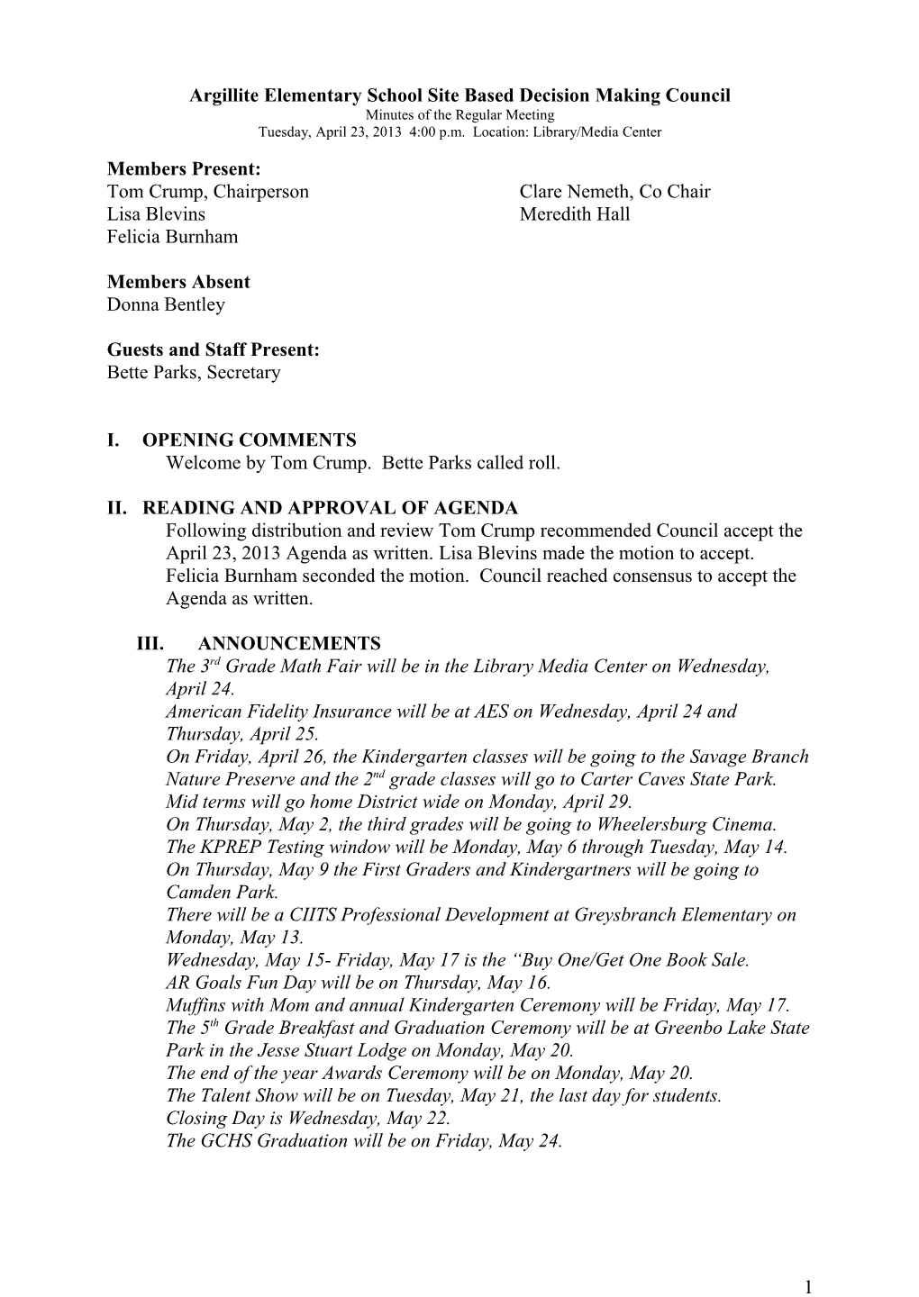 Argillite Elementary School Site Based Decision Making Council s1